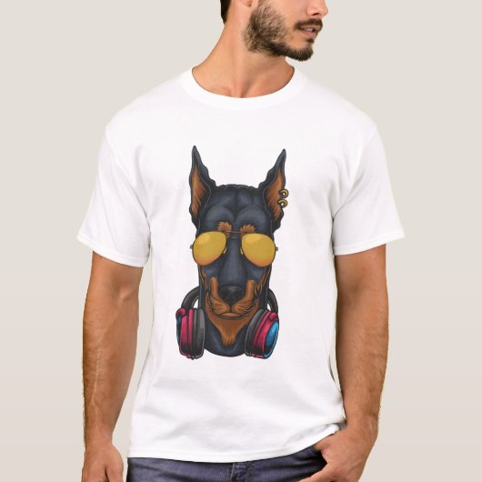 T-shirt Dobberman Moderne Blanc et Noir Art tendance (Devant)