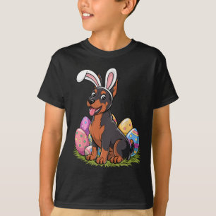 T-shirt Doberman Bunny Oreilles de Pâques Chasse aux oeufs