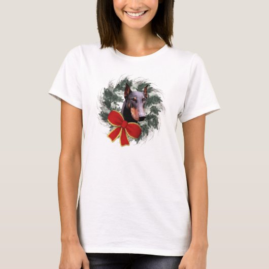 T-shirt Doberman Chien Et Wreath Noël (Devant)