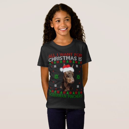 T-Shirt Doberman Chien moche Sweater Noël Chien chiot Aime (Devant entier)