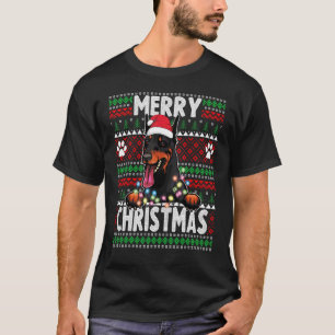 T-shirt Doberman Christmas Lights Chien Xmas Pyjama 1