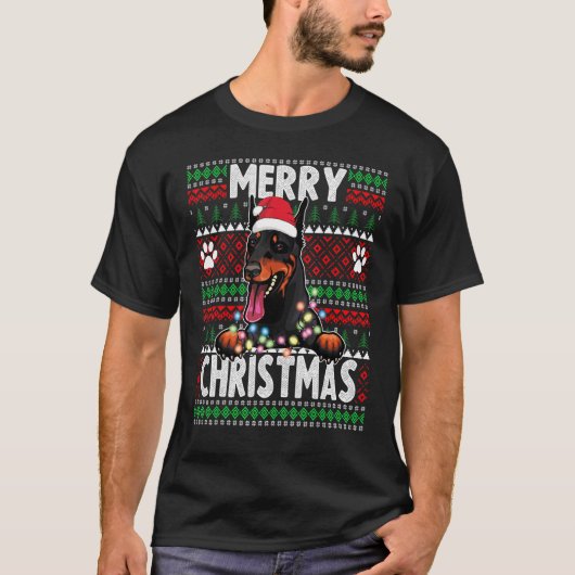 T-shirt Doberman Christmas Lights Chien Xmas Pyjama 1 (Devant)