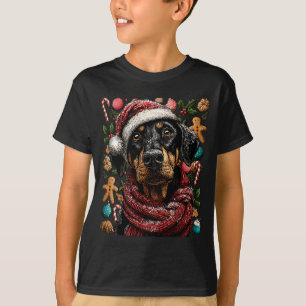 T-shirt Doberman Festif Avec Chapeau De Père Noël Hiver Ne