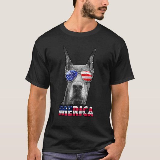 T-shirt Doberman Merica 4 juillet chien porter Sunglass Am (Devant)