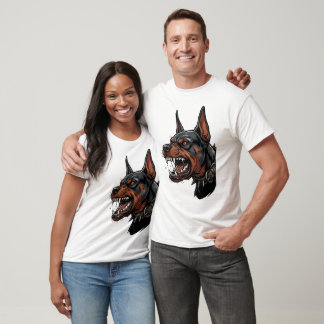 T-shirt Doberman noir et feu féroce avec collier à pointes