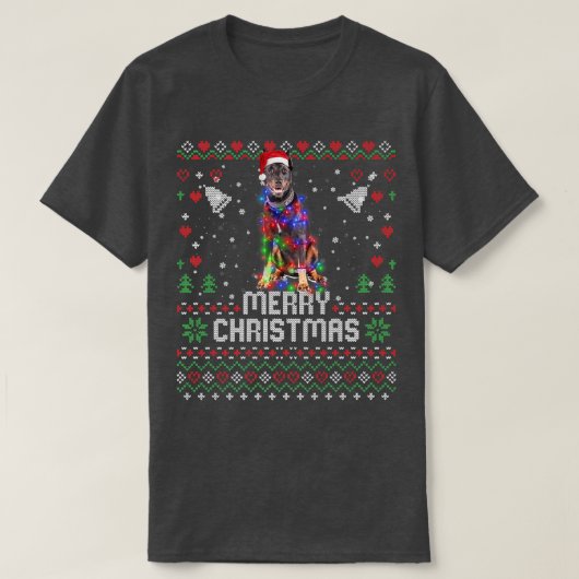 T-shirt Doberman Pinscher Chien de Noël Chien de Noël Chie (Design devant)
