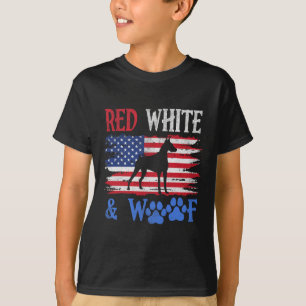 T-shirt Doberman Pinscher Drapeau Américain Rouge Blanc Et