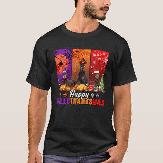 T-shirt Doberman Pinscher Hallothanksmas Halloween X (Devant)