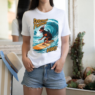 T-shirt Doberman Pinscher Surfer À cheval Vague Tropicale