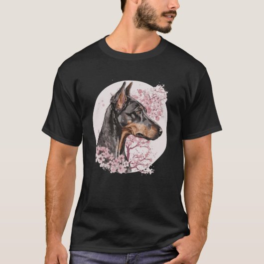 T-shirt Dobermann Cerise Blossom Chien race Japonaise Wate (Devant)