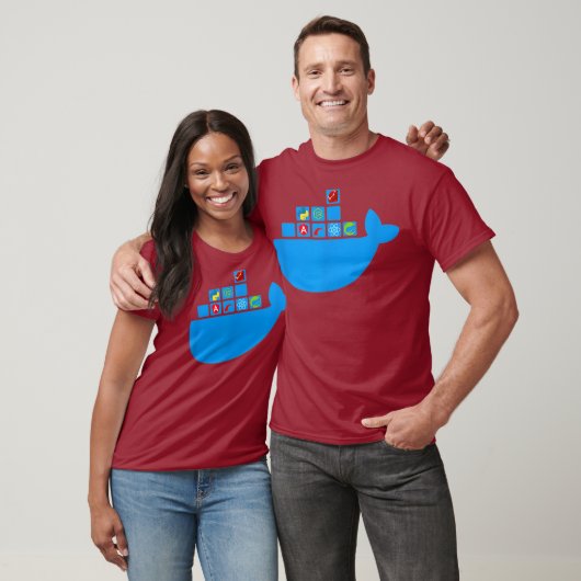T-shirt Docker React Node Js Ruby Rail Python Hackathon (Unisexe)