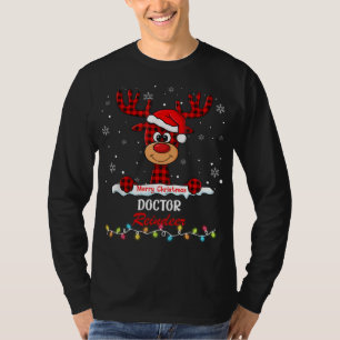 T-shirt Docteur Reindeer Santa Hat Buffalo Plaid Noël