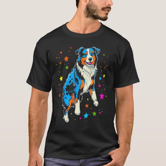 T-shirt Dog Australian Shepherd Galaxy Space Cosmos Planet (Devant)