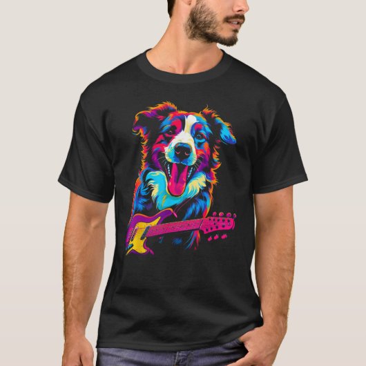 T-shirt Dog Australian Shepherd Guitar (Devant)