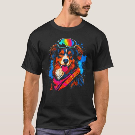 T-shirt Dog Australian Shepherd Snowboard (Devant)