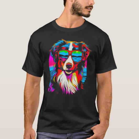 T-shirt Dog Australian Shepherd Sunglasses (Devant)