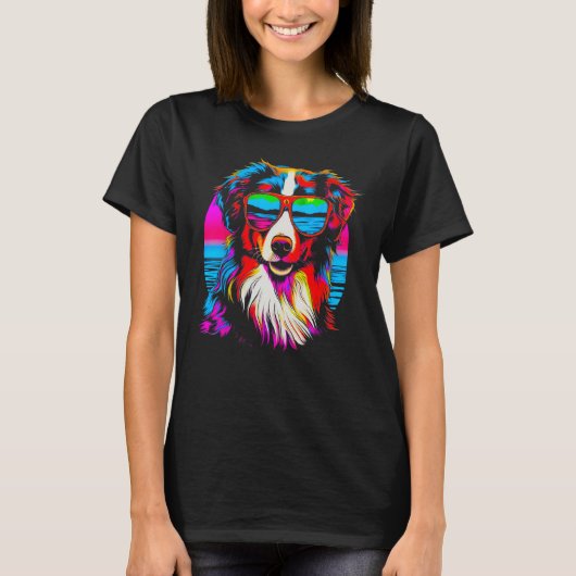 T-shirt Dog Australian Shepherd Sunglasses (Devant)