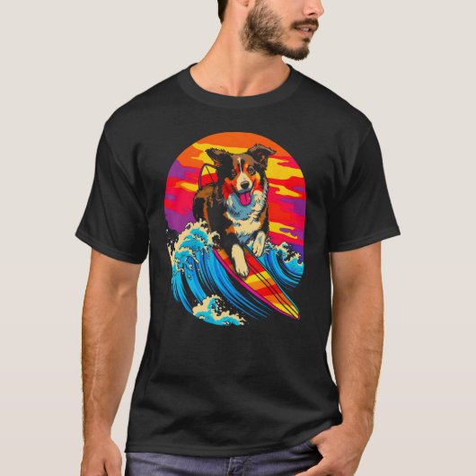 T-shirt Dog Australian Shepherd Surf (Devant)