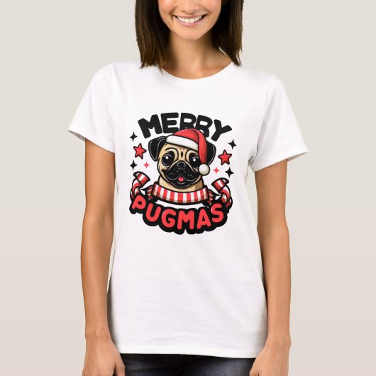 T-shirt dog christmasgift MERRY PUGMAS (Devant)