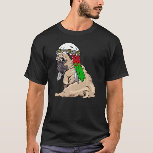 T-shirt Dog Cute Pug Retro Wales Flag Pride (Devant)