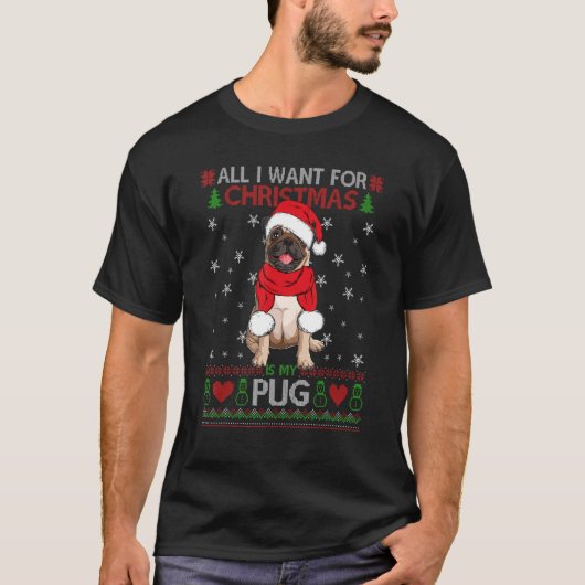 T-shirt Dog  Cute Pug Santa Hat Ugly Christmas Sweater (Devant)