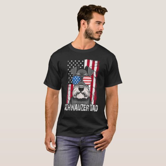 T-shirt Dog Dad Fathers Day  Mini Schnauzer USA Flag 4th o (Devant entier)