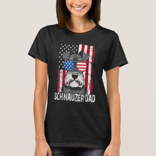 T-shirt Dog Dad Fathers Day Mini Schnauzer USA Flag 4th o (Devant)