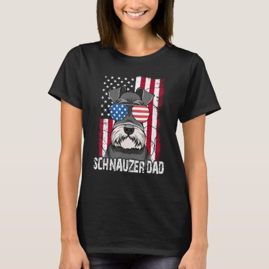 T-shirt Dog Dad Fathers Day Mini Schnauzer USA Flag 4th o (Devant)