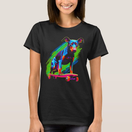 T-shirt Dog Doberman Pinscher Skateboard (Devant)
