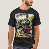 T-shirt Dog Greeting steam train (Devant)