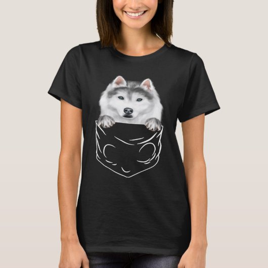 T-shirt Dog In Pocket Siberian Husky Dog (Devant)