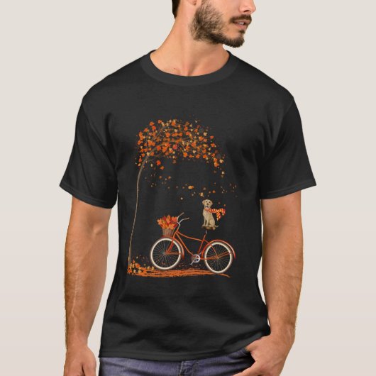 T-shirt Dog Leaf Fall Autumn Cycling Funny Labrador retrie (Devant)