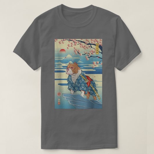 T-shirt Dog Pitbull Samurai Ukiyoe Spring (2) (Design devant)