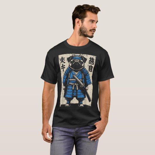 T-shirt Dog Pug Samurai Funny Japanese Warrior Art Men Wom (Devant entier)