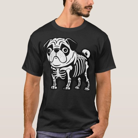 T-shirt Dog Pug Skeleton Halloween (Devant)