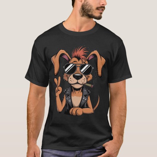 T-SHIRT DOG THROWING PEACE SIGN (Devant)