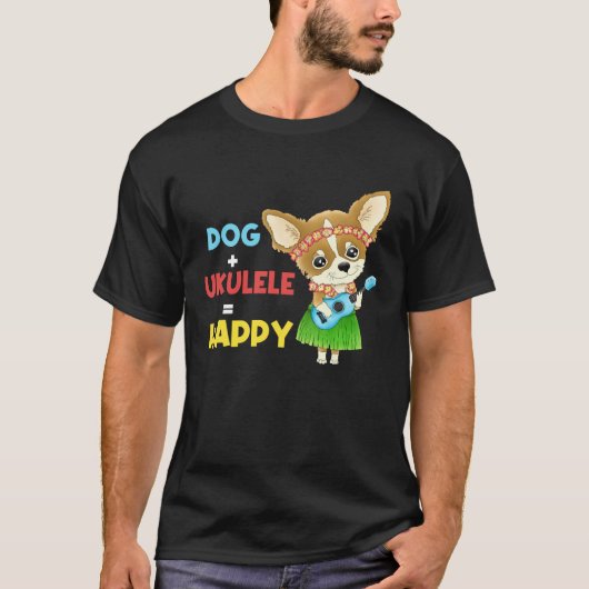 T-shirt Dog + Ukulele Happy Musician Ukulele Player (Devant)