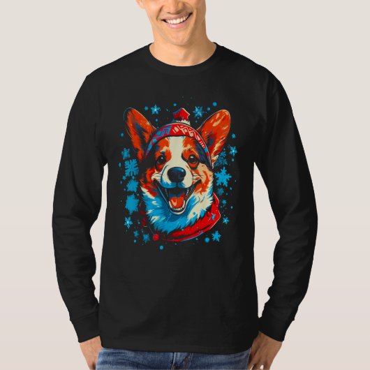 T-shirt Dog Welsh Corgi Christmas Santa Hat (Devant)