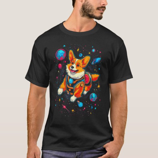 T-shirt Dog Welsh Corgi Planet Space (Devant)