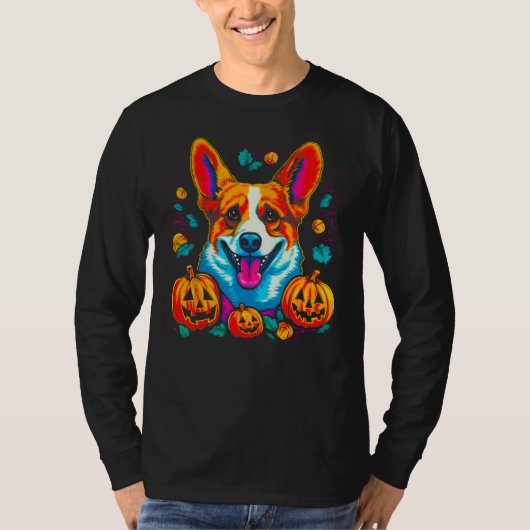 T-shirt Dog Welsh Corgi Spooky Pumpkin Halloween (Devant)