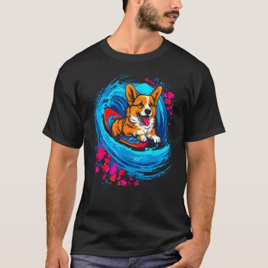 T-shirt Dog Welsh Corgi Surfer (Devant)