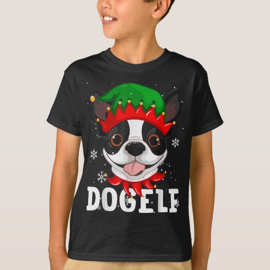 T-shirt Dogelf Boston Terrier Chien drôle Vilain Noël (Devant)