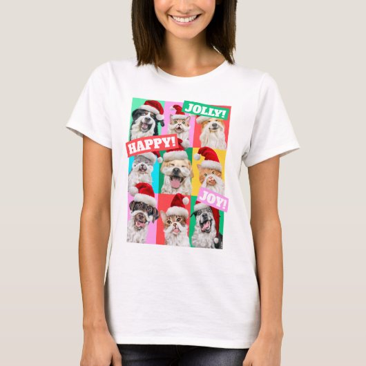 T-shirt Dogs and Cats with Santa Beard (Devant)