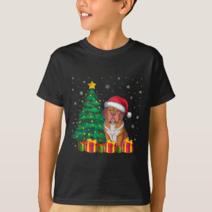 T-shirt Dogue De Bordeaux Santa Hat lumières de Noël