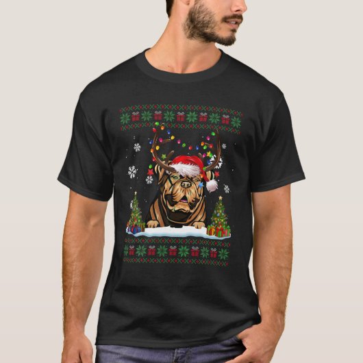 T-shirt Dogue Dogue De Bordeaux Santa Hat Fou Noël (Devant)