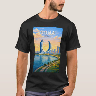 T-shirt Doha Qatar Illustration Voyage Art Rétro