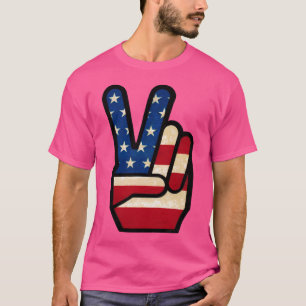 T-shirt Doigts Signe de Paix Drapeau Américain