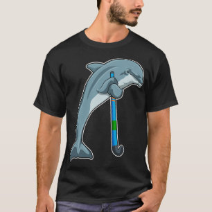 T-shirt Dolphin At Hockey With Hockey Stick 