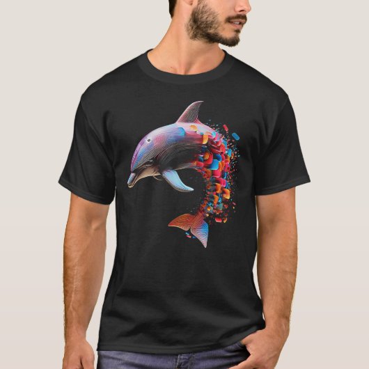 T-shirt Dolphin Colorful Art Animal Abstract Graphic Dolph (Devant)