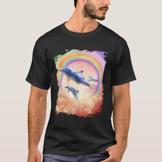 T-shirt Dolphins Arc-En-Ciel Nager Dans Les Nuages (Devant)